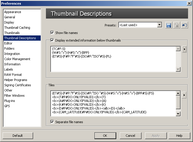 Thumbnails setup